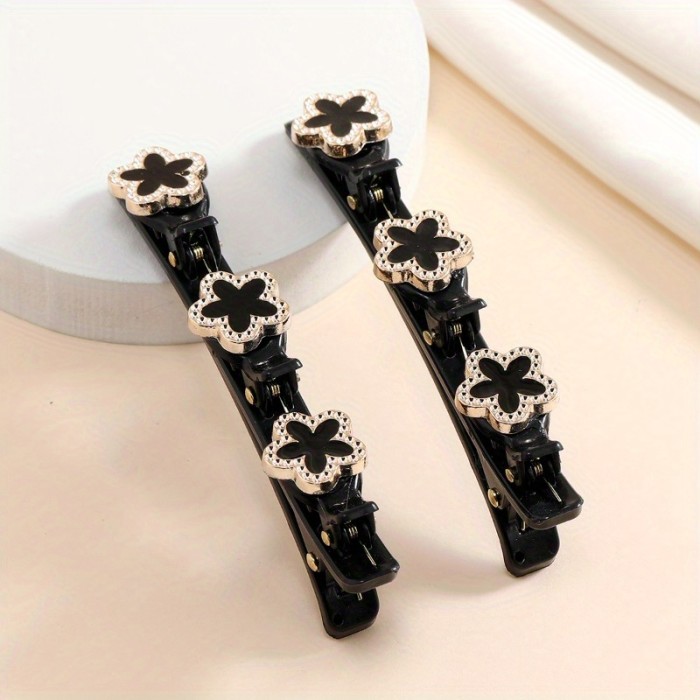 Elegant 2pcs Sparkling Crystal Stone Braided Hair Clips with Satin Fabric & Non-Slip Grip - Chic Accessory for Women