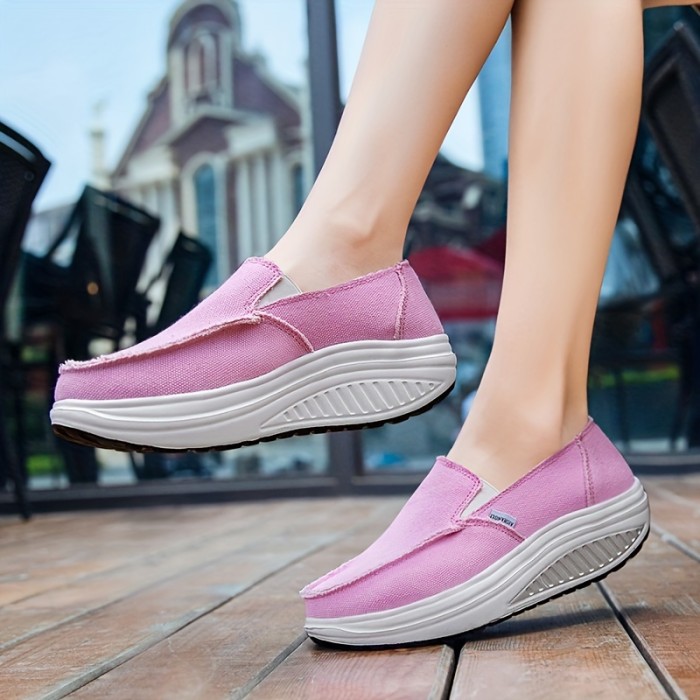 Women's Fashion Canvas Sneakers - Comfortable Slip-On Walking Shoes with Thick Platform, Non-Slip & Lightweight for All Seasons