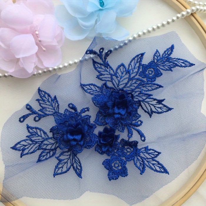 1pc Exquisite 3D Flower Lace Applique - Romantic Embroidered Trim for DIY Wedding Dresses & Veils - Premium Sewing Fabric Accessory, Add an Elegant Touch to Your Craft Projects