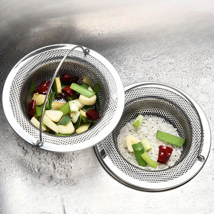 Stainless Steel Sink Strainer with Handle - 1pc Metal Bathtub Hair Trap Plug, Shower Drain Filter, Kitchen Sink Basket for Dishwashing and Washing