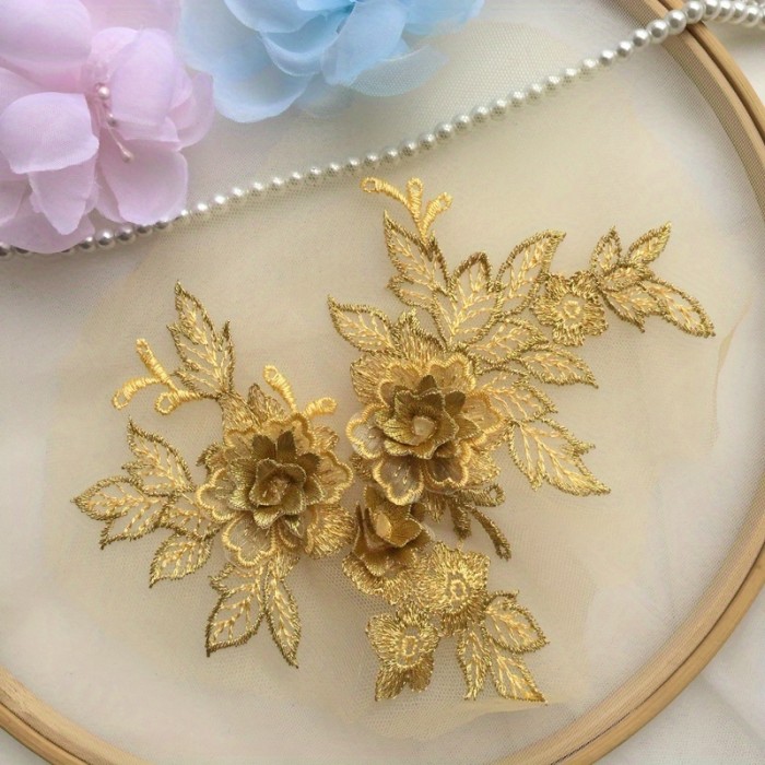 1pc Exquisite 3D Flower Lace Applique - Romantic Embroidered Trim for DIY Wedding Dresses & Veils - Premium Sewing Fabric Accessory, Add an Elegant Touch to Your Craft Projects