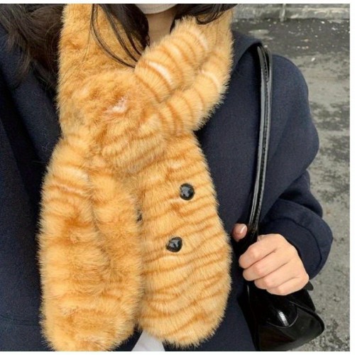 Cozy Tiger Plush Hat and Scarf Set for Women - Soft, Warm Knit Winter Accessories, Machine Washable
