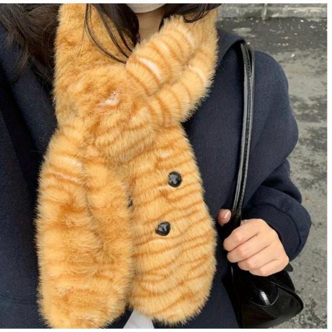 Cozy Tiger Plush Hat and Scarf Set for Women - Soft, Warm Knit Winter Accessories, Machine Washable