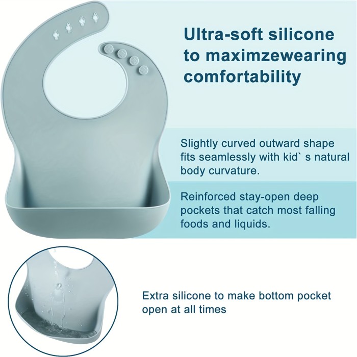 BPA Free Silicone Baby Bibs For Babies & Toddlers (10-72 Months) Waterproof, Soft, Unisex, Non Messy, Adjustable Fit Waterproof Bibs