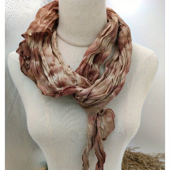 Elegant Red Tie-Dye Striped Scarf for Women - Soft Cotton, Non-Stretch, Knit Winter Shawl