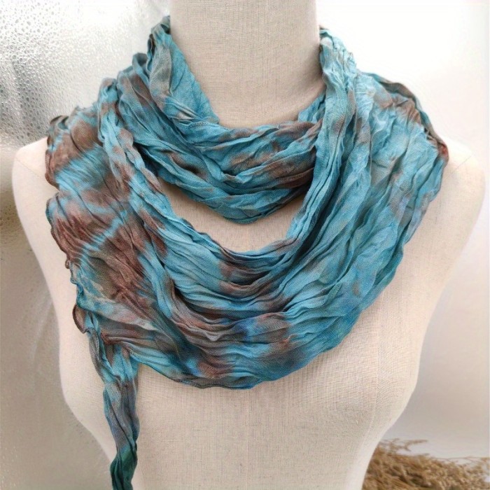 Elegant Red Tie-Dye Striped Scarf for Women - Soft Cotton, Non-Stretch, Knit Winter Shawl