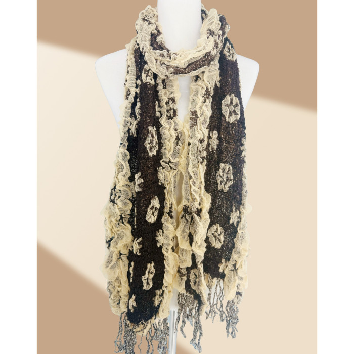 Super Soft 3D Floral Textured Scarf with Fringes