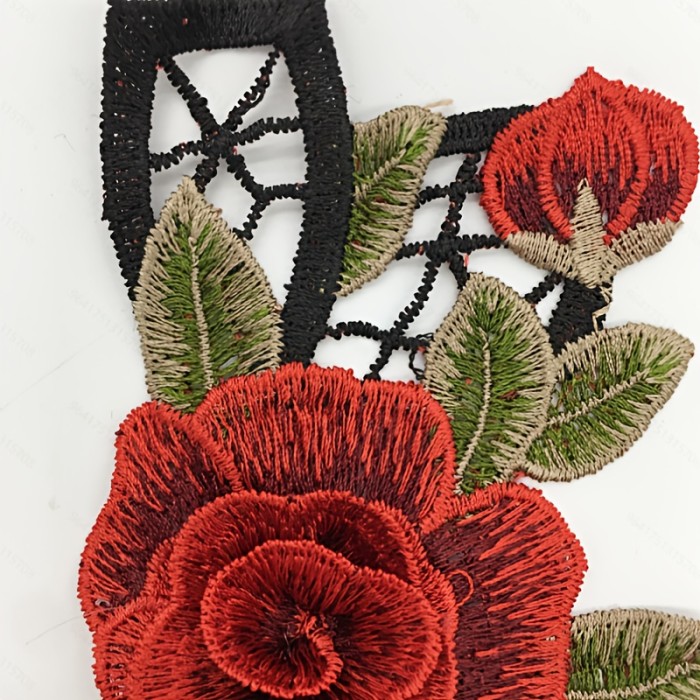 1pc Elegant Red 3D Floral Lace Trim, 16.9\