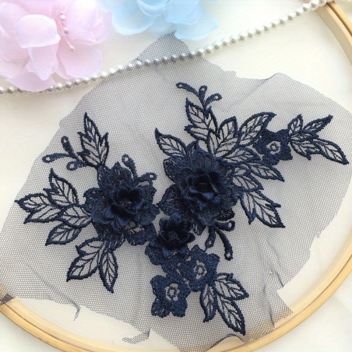 1pc Exquisite 3D Flower Lace Applique - Romantic Embroidered Trim for DIY Wedding Dresses & Veils - Premium Sewing Fabric Accessory, Add an Elegant Touch to Your Craft Projects