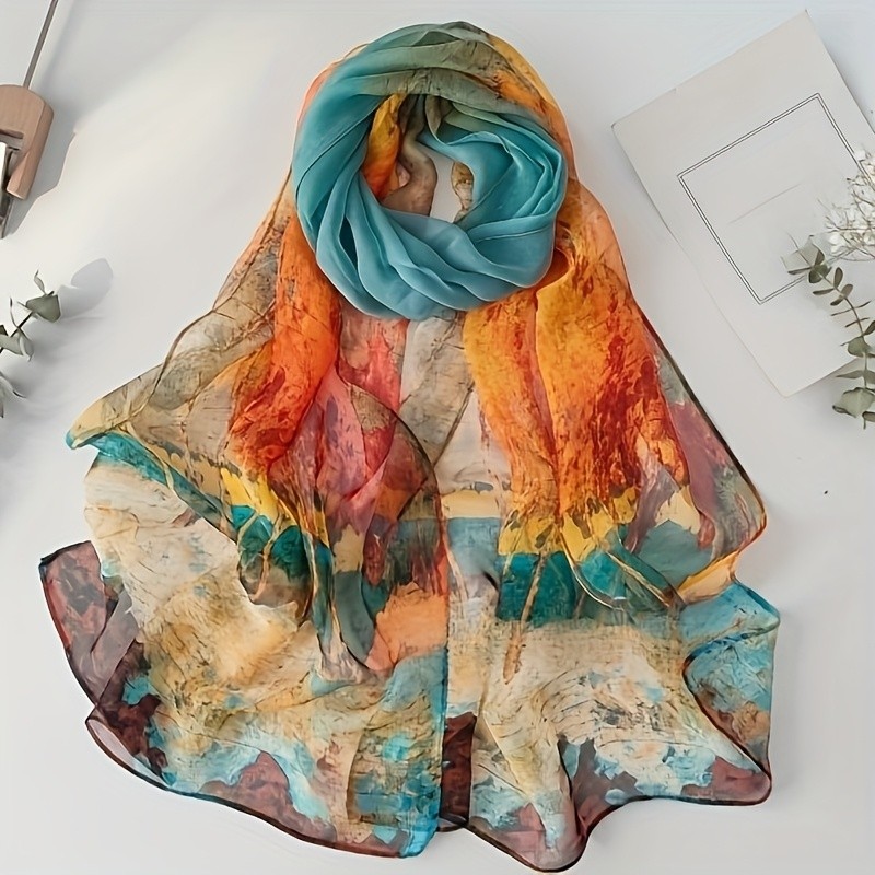 1pc Elegant Floral Print Scarf for Women - Soft Breathable Polyester Shawl, Versatile for Beach, Travel, Sun Protection, Casual Weekend Accessory, Woven Jacquard, 100% Polyester, No Feathers, Hand Washable