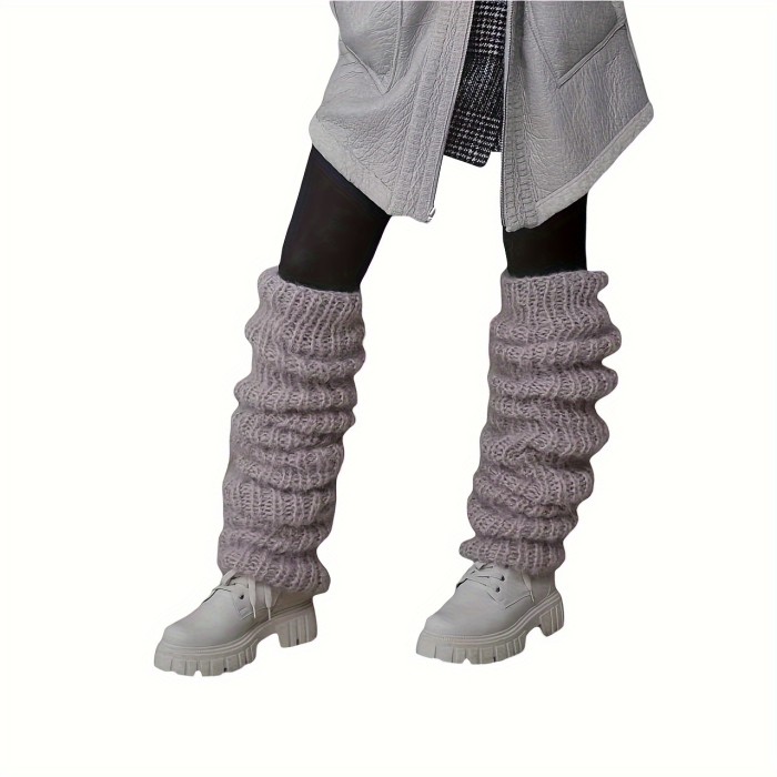 Women's Fashion Chunky Knit Over-the-Knee Sock Sleeves, 1 Pair - Acrylic Yarn, Hand Washable, Solid Color, Y2K Style Casual Sock Covers