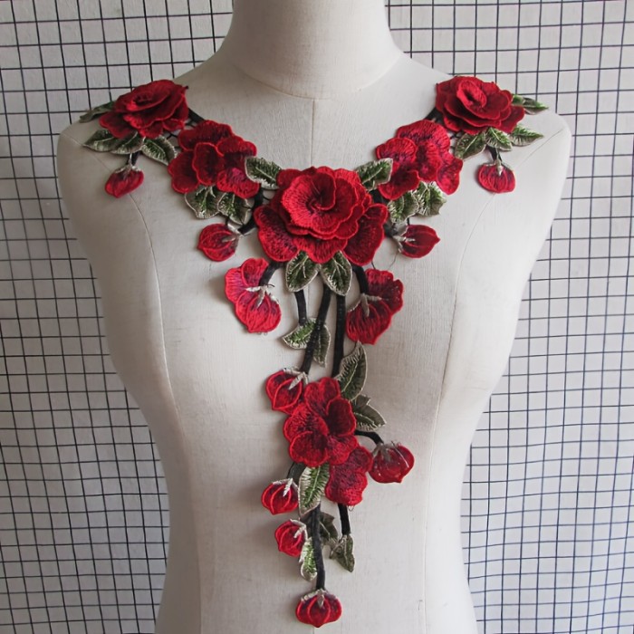 1pc Elegant Red 3D Floral Lace Trim, 16.9\