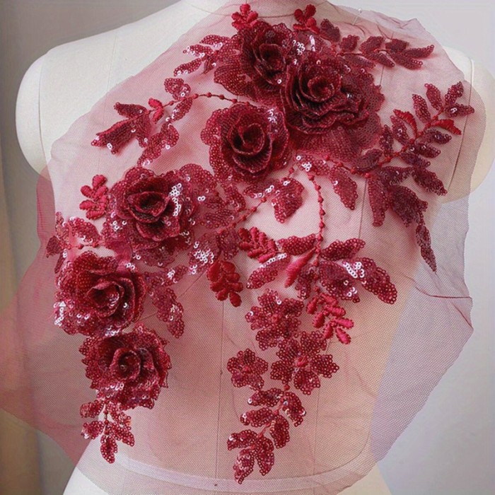 1pc Colorful Three-dimensional Flower Embroidery Lace Applique Wedding Dress DIY Clothing Accessories