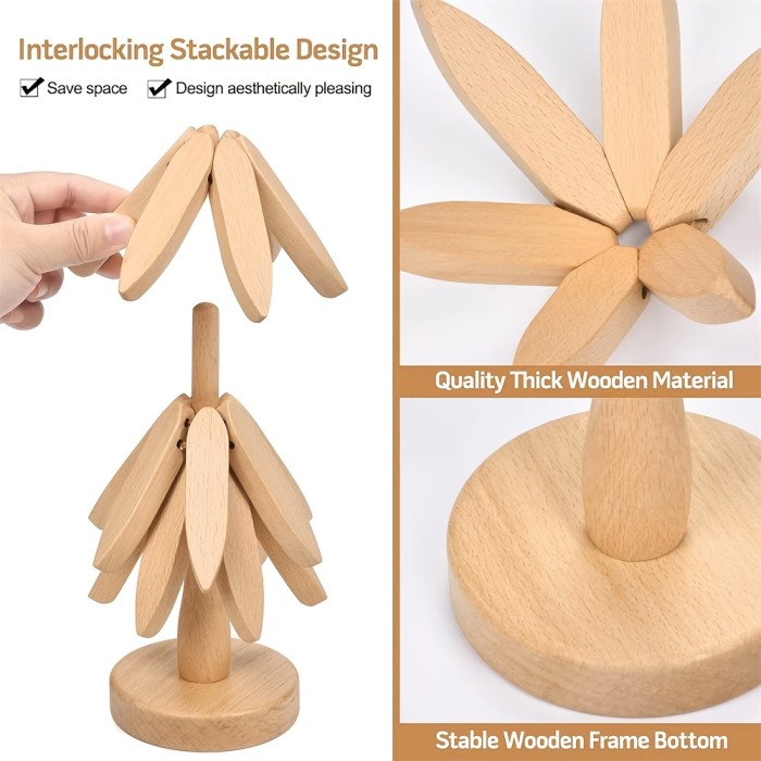 1pc Wooden Tree Design Trivet - Decorative Anti-Scald Heat Resistant Coaster, Stackable Placemat for Christmas, Halloween, Thanksgiving - Durable Wood Table Mat Pot Holder
