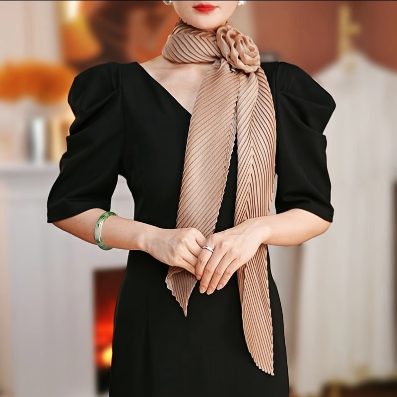 Elegant Style Polyester Scarf - Mature 100% Polyester Rose Detail, Breathable Decorative Long Ribbon, Knitted & Woven Craftsmanship, Inelastic, Dry Clean or Hand Wash, Perfect for Night Out Accessory