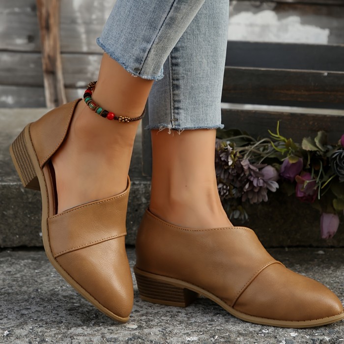 Chunky Heel Women's Solid Color Short Boots, Comfortable Fashion Point Toe Ankle Dress Shoes