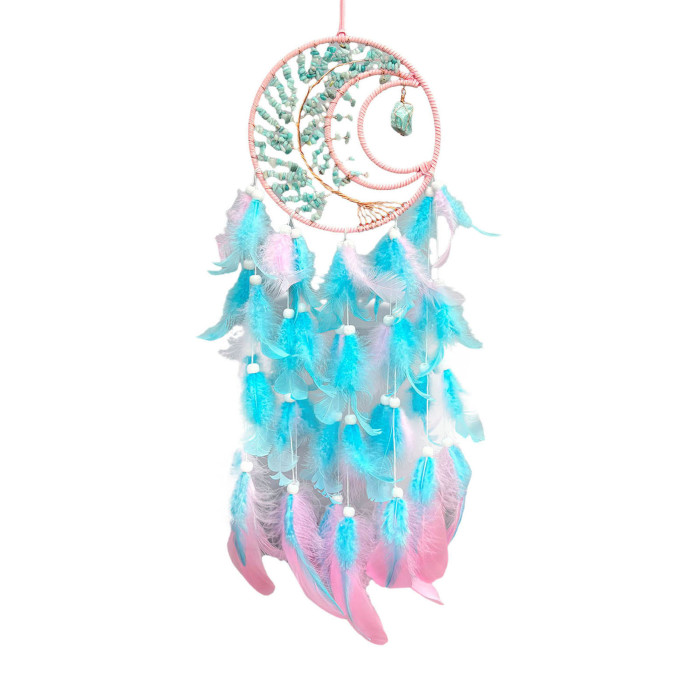Dream Catcher, Moon Dream Catchers with Crystal Stones Pendant, Handmade Feather Dream Catcher Hanging Ornaments Crafts