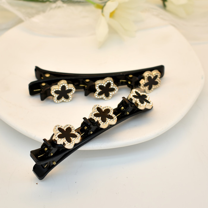 Elegant 2pcs Sparkling Crystal Stone Braided Hair Clips with Satin Fabric & Non-Slip Grip - Chic Accessory for Women
