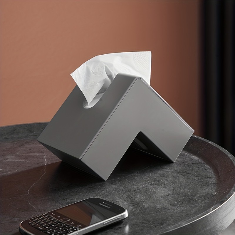 1pc Creative L-Shaped Tissue Box, Tissue Box Cover, Napkin Dispenser Container, Plastic Tissue Holder, Tissue Storage Box For Bathroom Living Room Office, Home Essentials, Bathroom Accessories