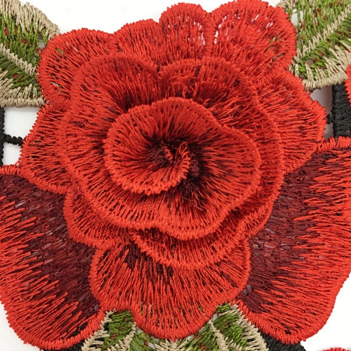 1pc Elegant Red 3D Floral Lace Trim, 16.9\