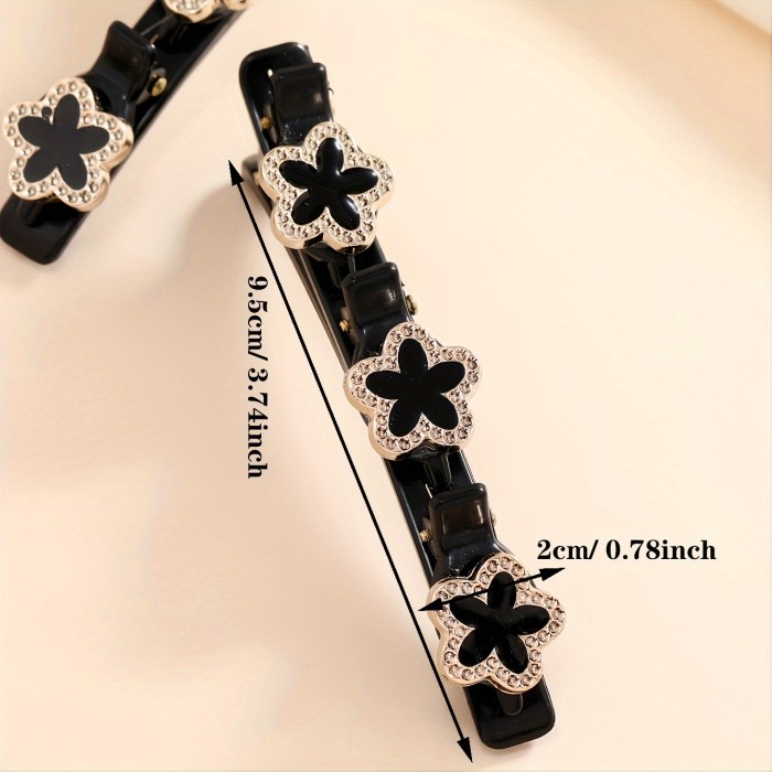 Elegant 2pcs Sparkling Crystal Stone Braided Hair Clips with Satin Fabric & Non-Slip Grip - Chic Accessory for Women