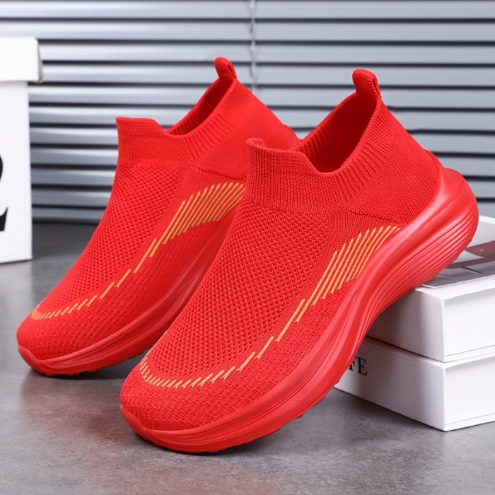 Breathable & Lightweight Women's Sneakers - Casual Slip-On Sneakers with Striped Design, Comfortable Fabric Lining