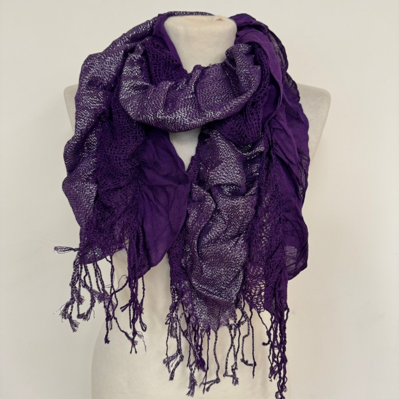 Metallic Crinkle Rayon Summer Thin Scarf with Twisted Fringe - Shimmering Elegance For Women, Deep Purple, Teal, JJ908070-91-TB7--TB12