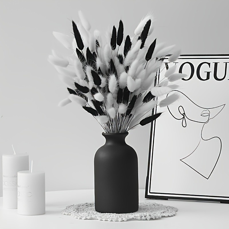 Boho Chic Black & White Bunny Tail Grass Bouquet - 81pcs Artificial Arrangement for Home, Party, and Wedding Decor, Perfect for Holiday Celebrations