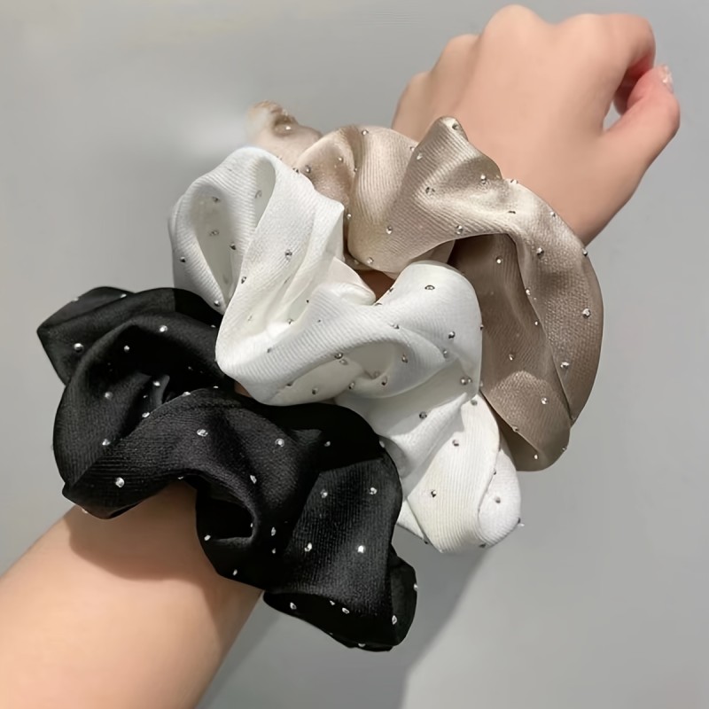 3 Pcs Satin Scrunchies With Rhinestones Decor - Soft And Comfortable Hair Ties For Ponytail And Hair Accessories