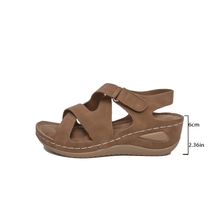 Elegant Women's Summer Sandals - Thick Sole, Open Toe with Hook-and-loop Fastener Closure, Soft Faux Cover Wedge Heels