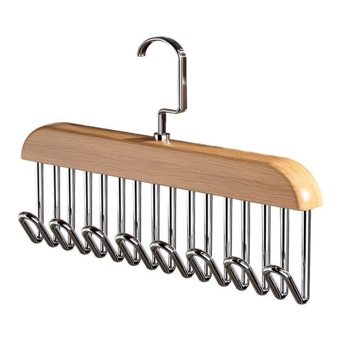 8\u002F4pcs Wooden Sling Hangers with Stainless Steel Hooks, Multi-Functional Rotating Hook Rack for Ties, Bras, Scarves, Belts, Space-Saving Closet Organizer for Home, Dorm, Bathroom, Wardrobe