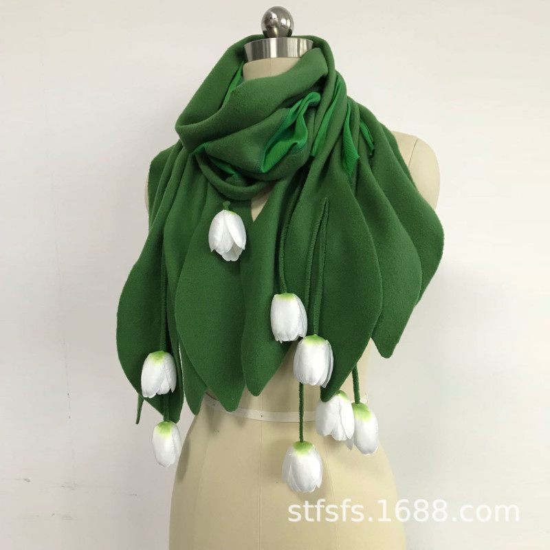Women's Fashion Pastoral Style Warm Tulip Flower Scarf