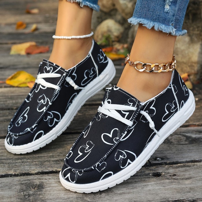 Heartfelt Romance Womens Loafers - Lightweight & Soft Sole Slip-Ons, Breathable Canvas Shoes for Casual Wear, Perfect Valentines Day Gift Idea