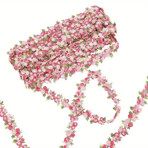 5Yards Flower Trim Ribbon Pink Flower DIY Lace Applique Sewing Craft Lace Edge Trim For Wedding Dresses Embellishment DIY Party Decor Clothes