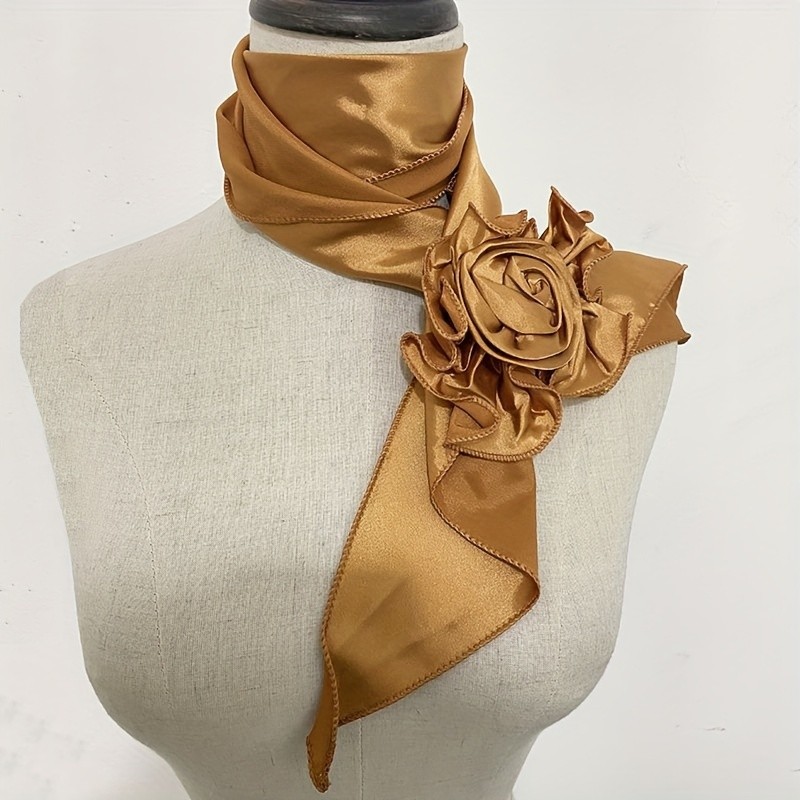 Versatile Satin Flower Scarf - Elegant Neck Decor with Detachable Long Scarf, Multi-Color Options, Simple Irregular Design, Perfect for Any Occasion, Easy to Style and Mix-Match
