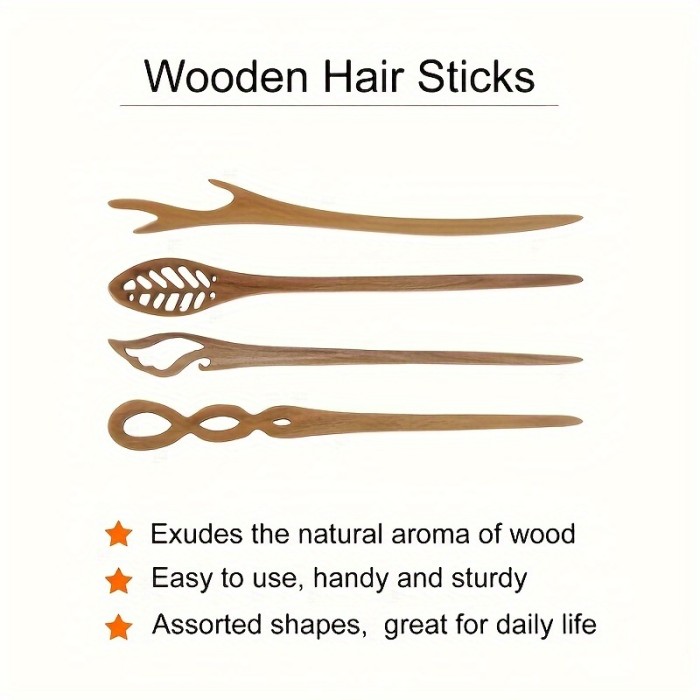 A set of four random classical style sandalwood hairpins, classic green wooden hairpins brown Women's hair accessories