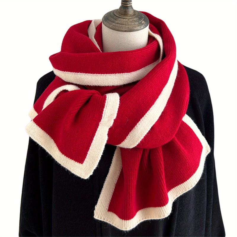 Chic Patchwork Scarf Shawl Wrap for Women - Cozy Polyester & Spandex Blend, Perfect for Fall\u002FWinter