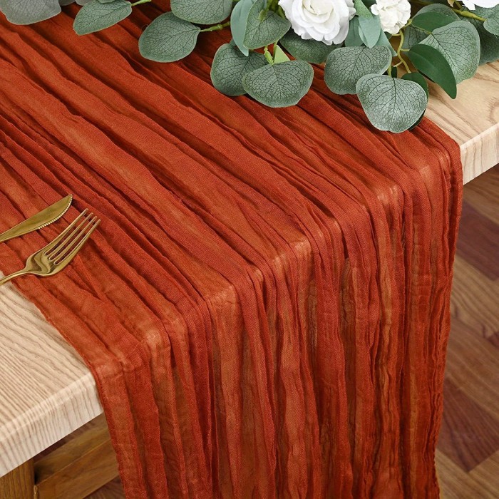 1\u002F6pcs, Rustic Bohemian Cheesecloth Table Runner - Polyester Striped Rectangle Woven Decor with Lacey Texture for Christmas Wedding Bridal Shower Holiday Party Decoration