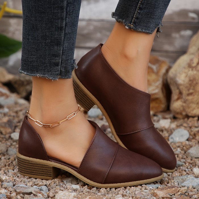 Chunky Heel Women's Solid Color Short Boots, Comfortable Fashion Point Toe Ankle Dress Shoes