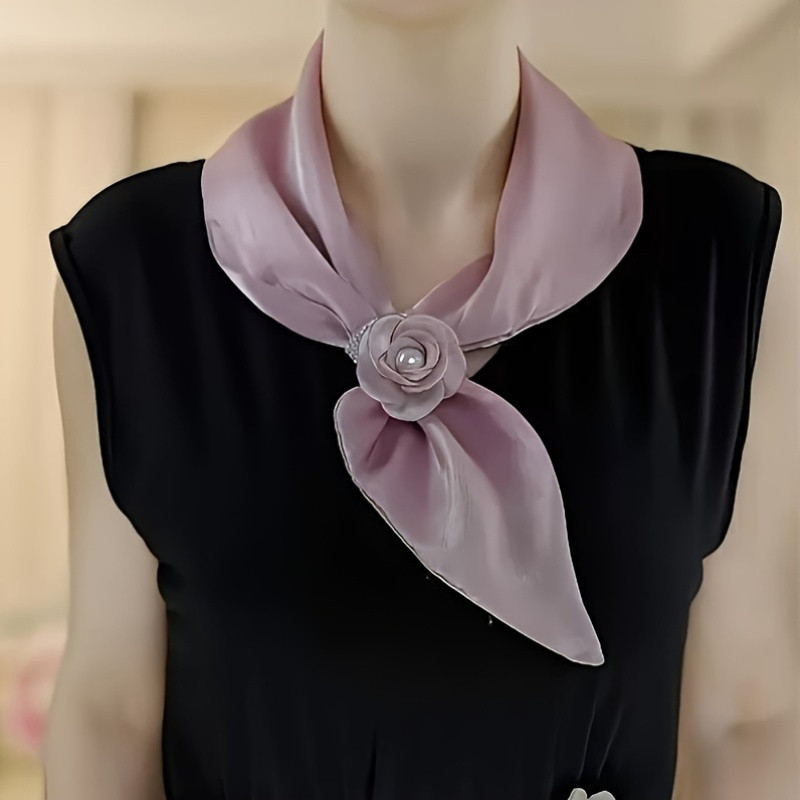 Elegant Rose Pattern Lightweight Scarf Set for Women (1 Piece), Breathable Polyester, Versatile for All Seasons, Striped Teen Fashion Accessory, Suitable for Over 15 Years Old - Perfect for Spring, Summer, Fall, and Winter