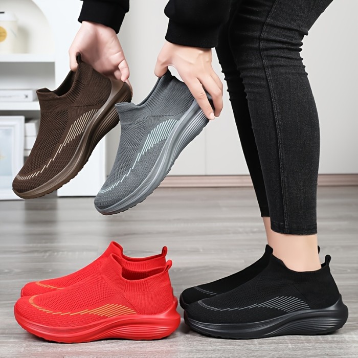 Breathable & Lightweight Women's Sneakers - Casual Slip-On Sneakers with Striped Design, Comfortable Fabric Lining