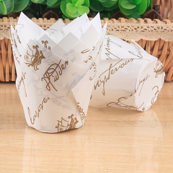 50pcs, Disposable Tulip Muffin Cups, Cloud Stripes Newspaper Pattern Paper Cake Cups, Greaseproof Paper Cupcake Liners, Muffin Molds, Baking Tools, Kitchen Gadgets, Kitchen Accessories