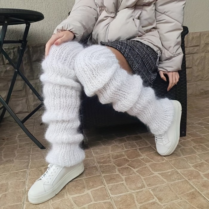 Women's Fashion Chunky Knit Over-the-Knee Sock Sleeves, 1 Pair - Acrylic Yarn, Hand Washable, Solid Color, Y2K Style Casual Sock Covers