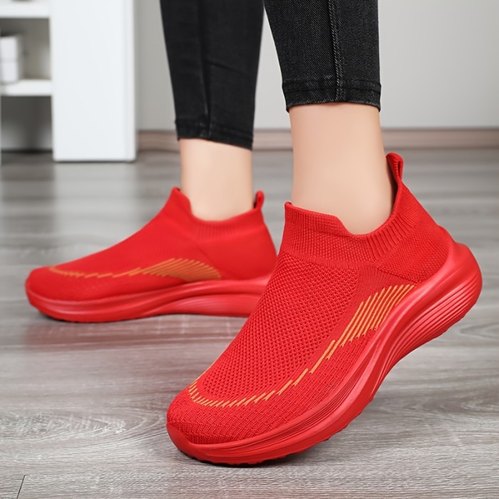 Breathable & Lightweight Women's Sneakers - Casual Slip-On Sneakers with Striped Design, Comfortable Fabric Lining