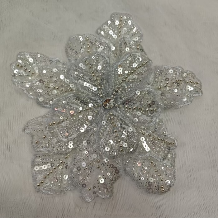 By the Yard Floral Lace Applique Fabric, Polyester, Flower Pattern, Machine Washable, Pre-Cut Embellished Dress Fabric Trim for Wedding Gowns, Dance Costumes, and Performance Outfits