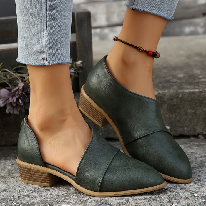 Chunky Heel Women's Solid Color Short Boots, Comfortable Fashion Point Toe Ankle Dress Shoes