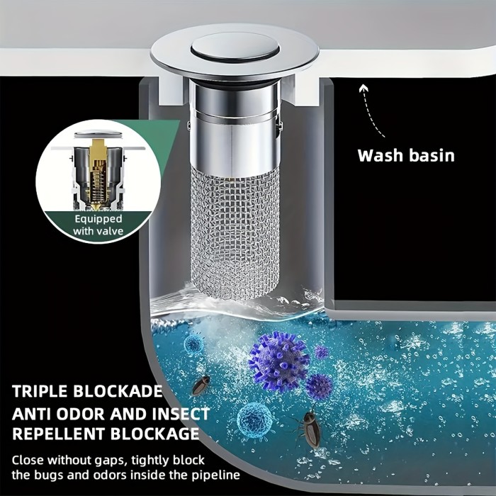 Stainless Steel Pop-Up Bathroom Sink Stopper with Anti-Odor Drain Strainer - Fits 1.1-1.6\