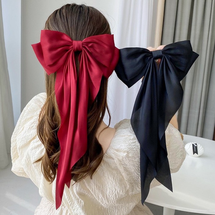 Temperament Style Fashion Large Red Bow Knot Fabric Hair Clip Women Long Ribbon Butterfly Hair Clip, ideal choice for gifts