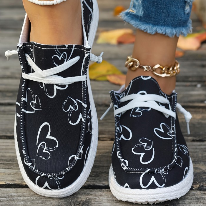 Heartfelt Romance Womens Loafers - Lightweight & Soft Sole Slip-Ons, Breathable Canvas Shoes for Casual Wear, Perfect Valentines Day Gift Idea