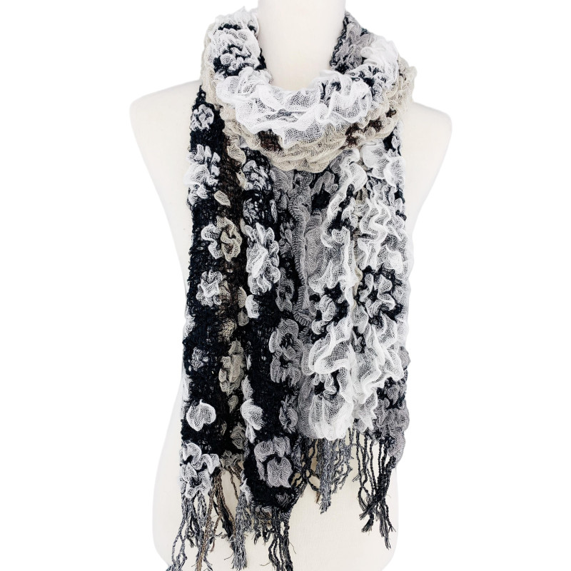 Super Soft 3D Floral Textured Scarf with Fringes